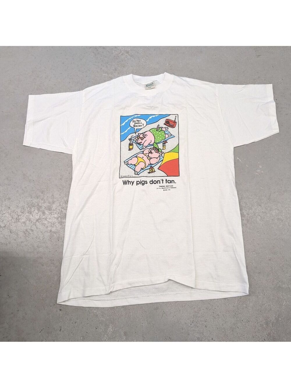 Vintage 90s Why Pigs Don't Tan Bacon Cartoon T-shirt